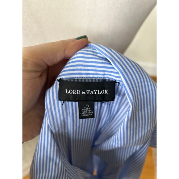 Lord & Taylor Light Blue White Pin Stripe Sleeveless Button Down Tank - Picture 6 of 8